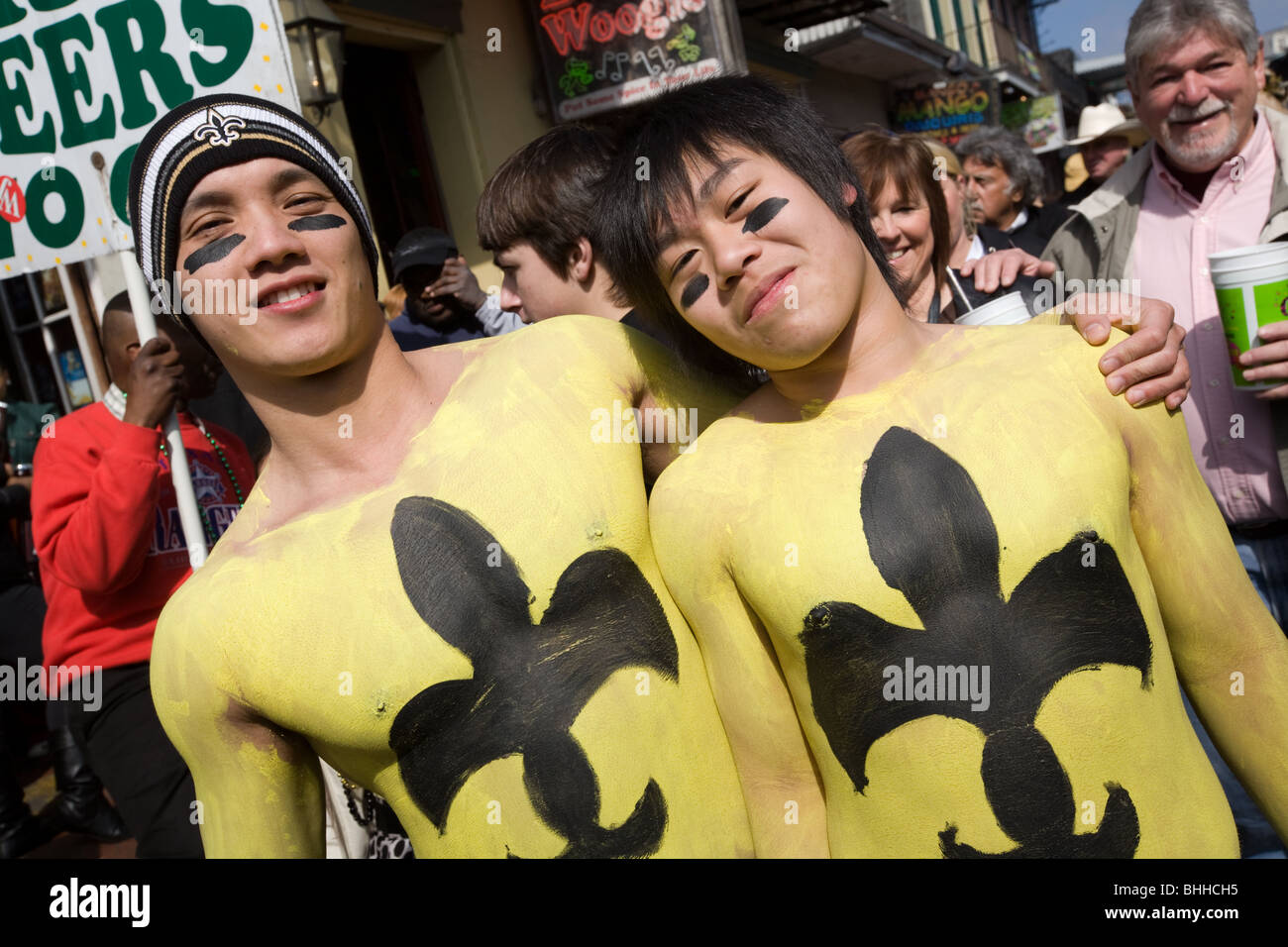 New Orleans Saints football fans, French Quarter Stock Photo