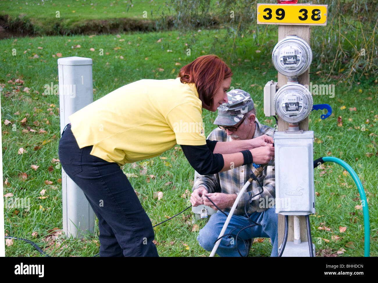 Caravan and camping electric hook up point Stock Photo - Alamy