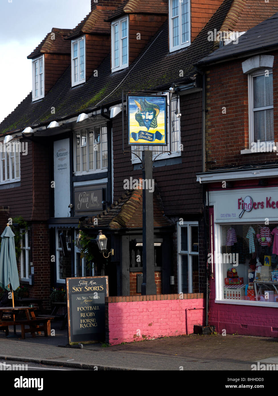 Sign of Green Man Pub Ewell Village Surrey Stock Photo