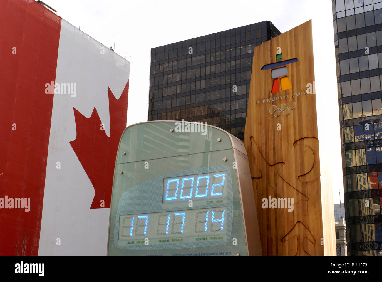 The official Olympic clock for the 2010 Winter Games, Vancouver, British Columbia Canada. Stock Photo