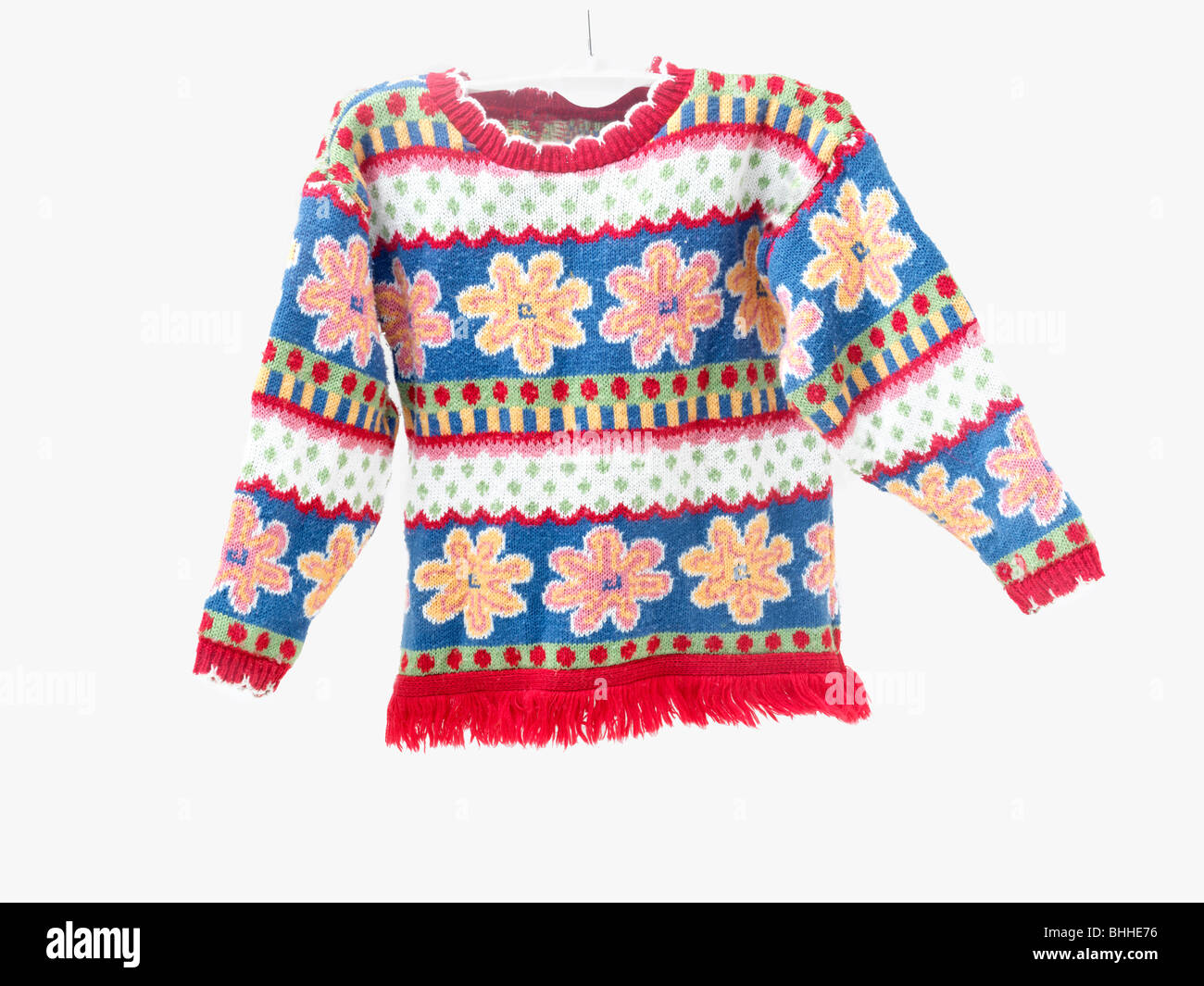 A childs woolly flowery jumper Stock Photo