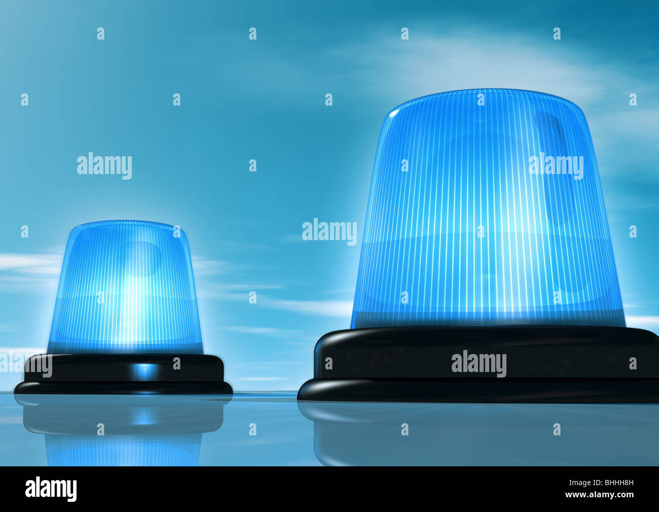 Lighted Blue Lamps, Blue Lights Flashing on a Car Stock Photo