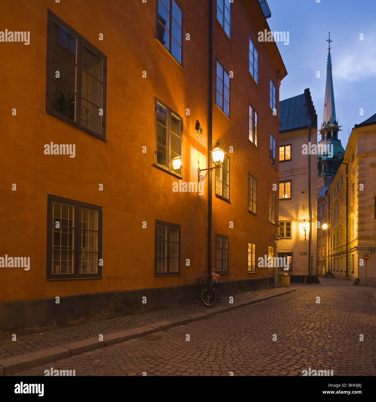 Cobble stone street of old town - gamla stan, Stockholm, Sweden Stock Photo