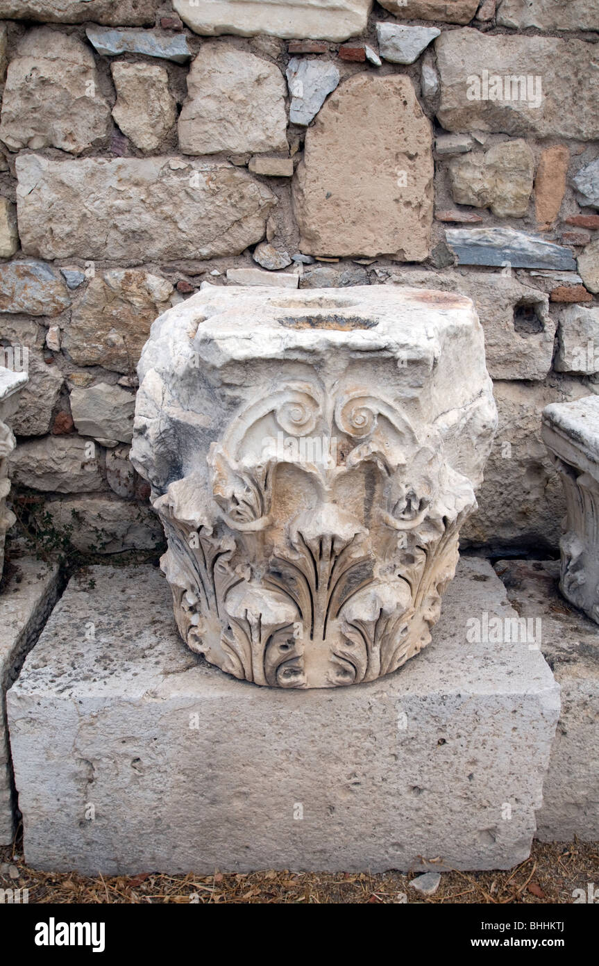 Decorative stone capital from Roman Agora, Athens, Greece, Europe Stock Photo