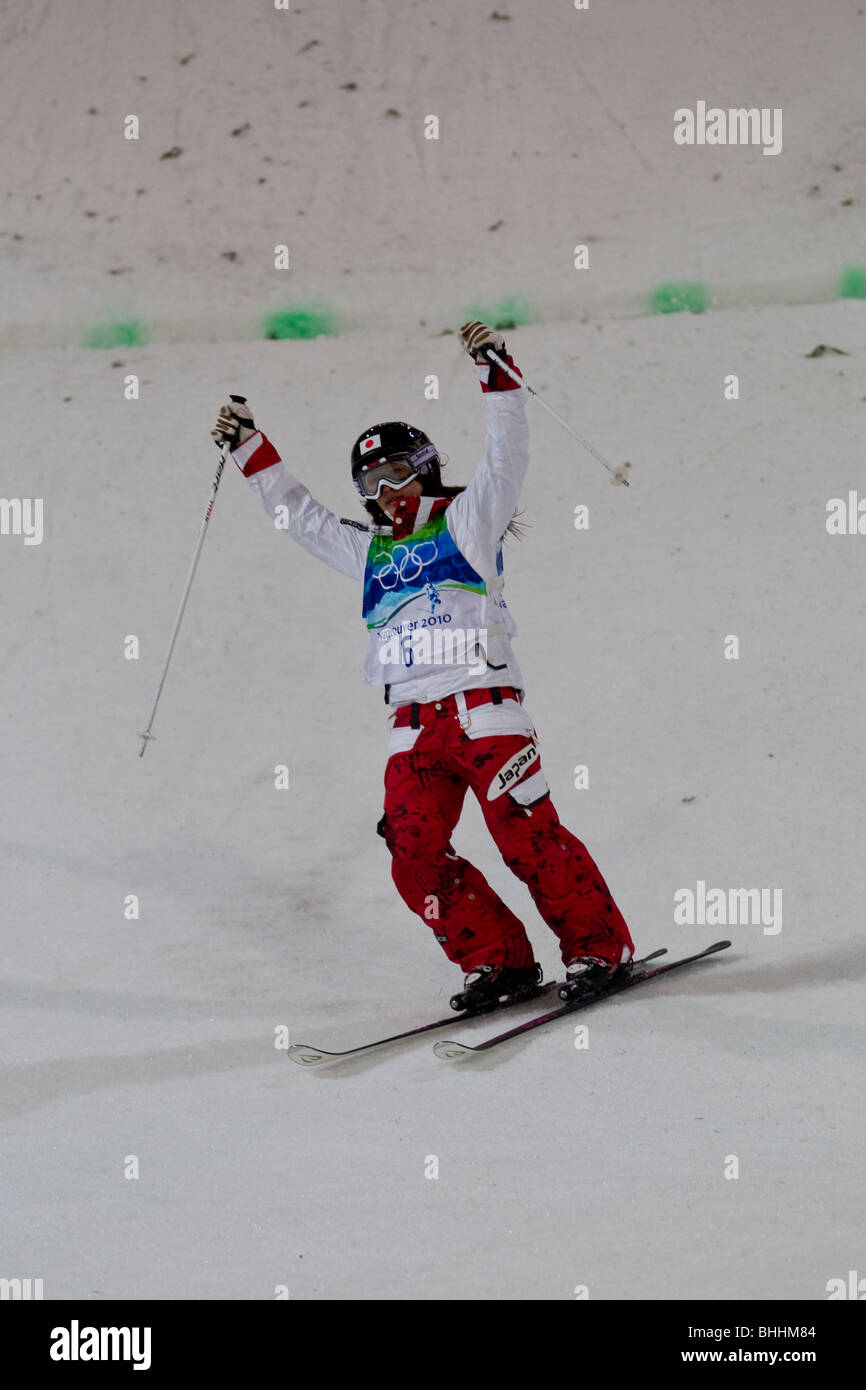 Aiko Uemura (JPN) competing in the freestyle skiing moguls at the 2010 Olympic Winter Games, Vancouver, British Columbia Stock Photo