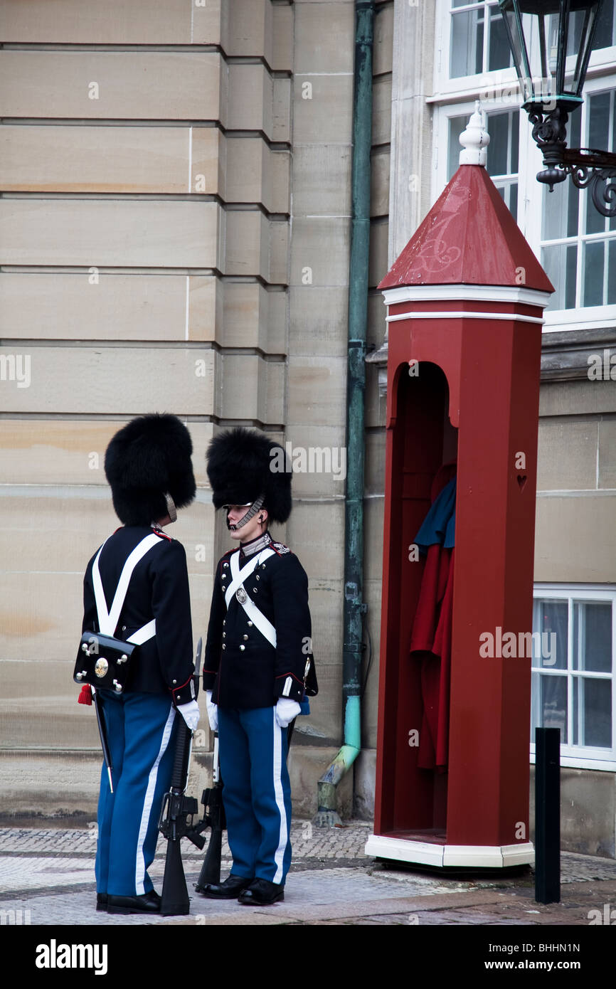 The Queen's Guards changing guard at Amalienborg Slot Stock Photo