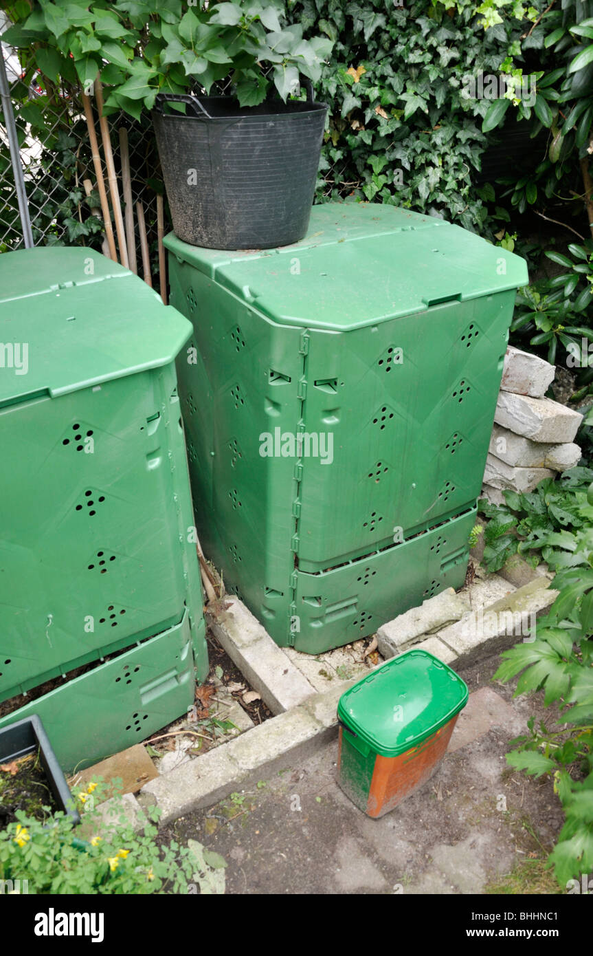 Plastic compost bin Stock Photo