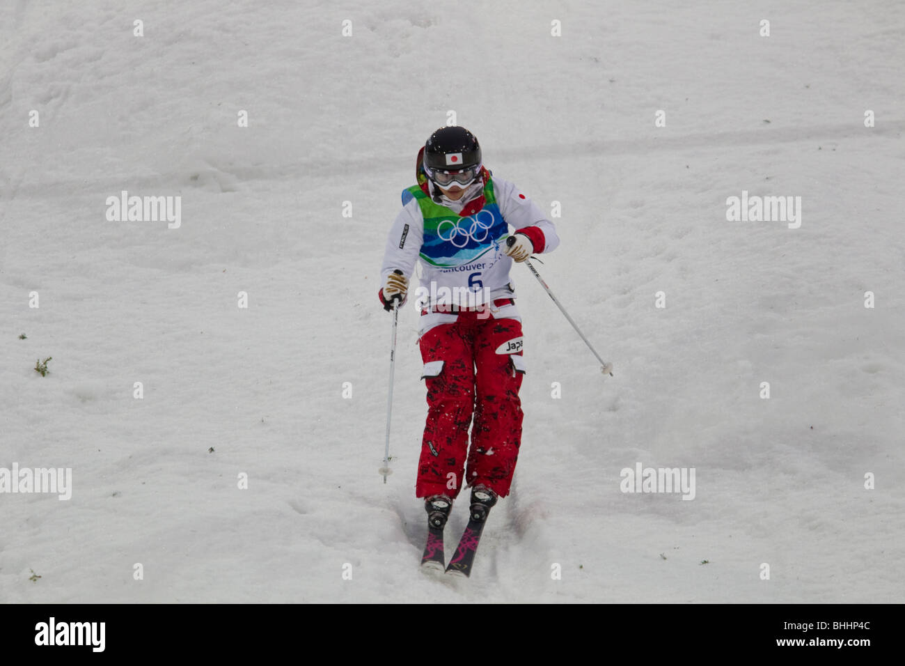 Aiko Uemura (JPN) competing in the freestyle skiing moguls at the 2010 Olympic Winter Games, Vancouver, British Columbia Stock Photo