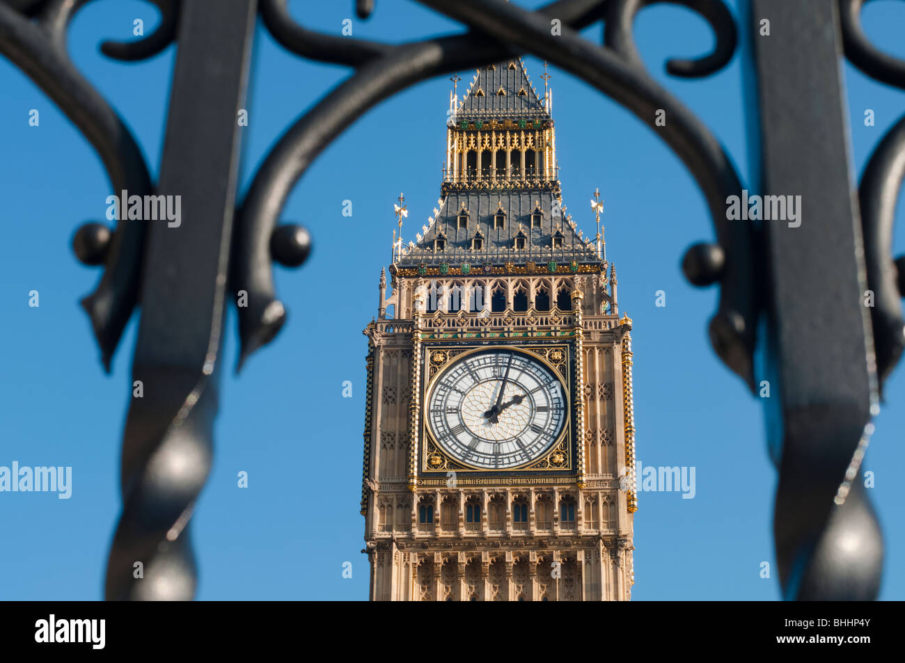 Big Ben Clock Tower Behind Bars Stock Photo Alamy