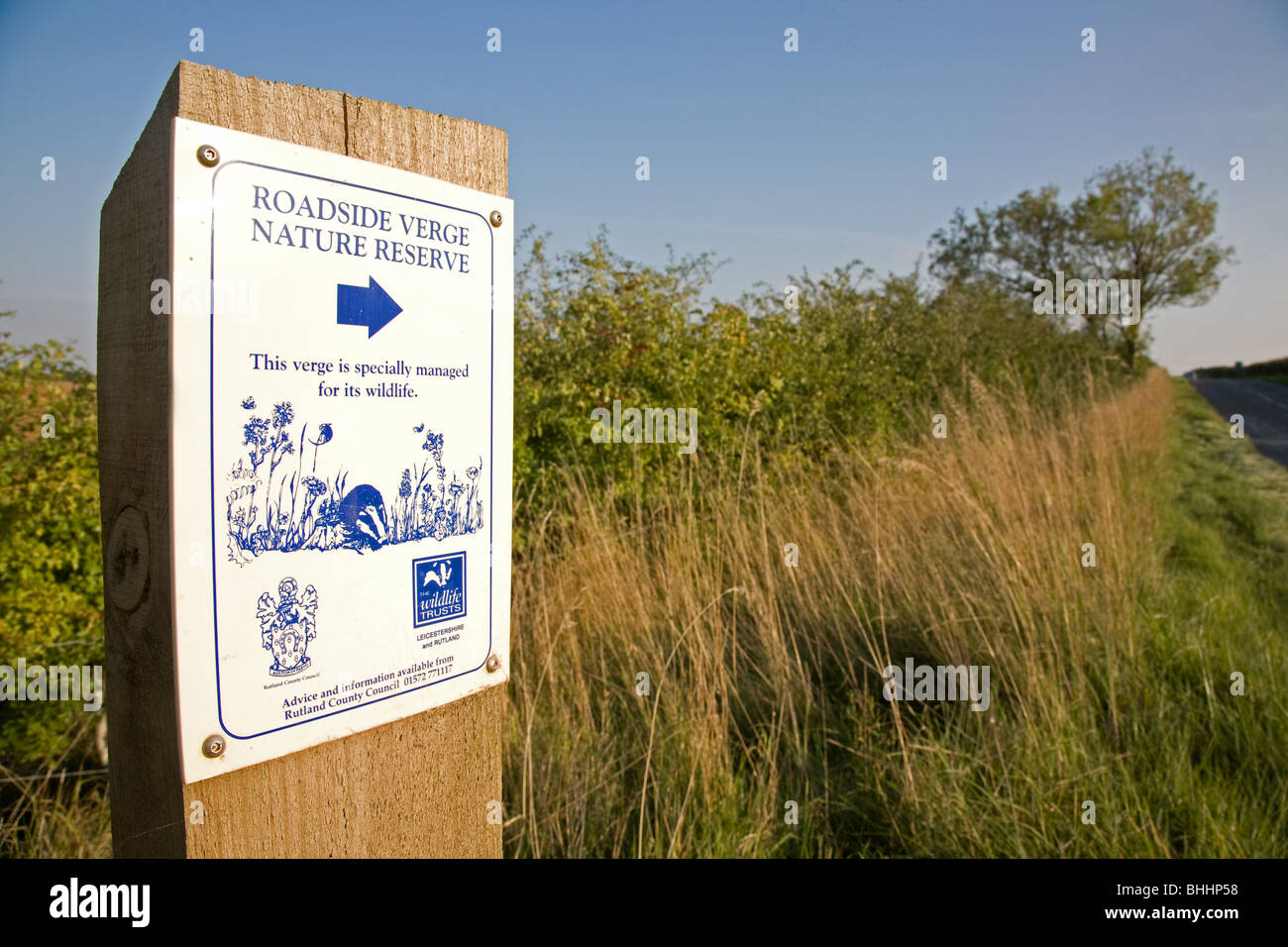 Roadside Verge Conservation Sign In Rutland Stock Photo