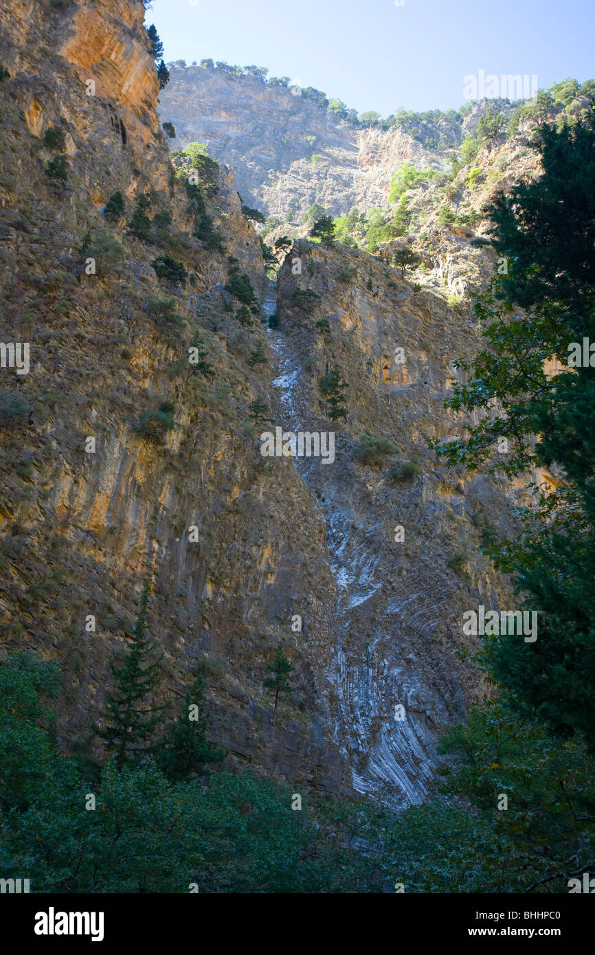 The sheer rock walls of the Samaria Gorge, Samaria National Park, Crete, Greece. Stock Photo