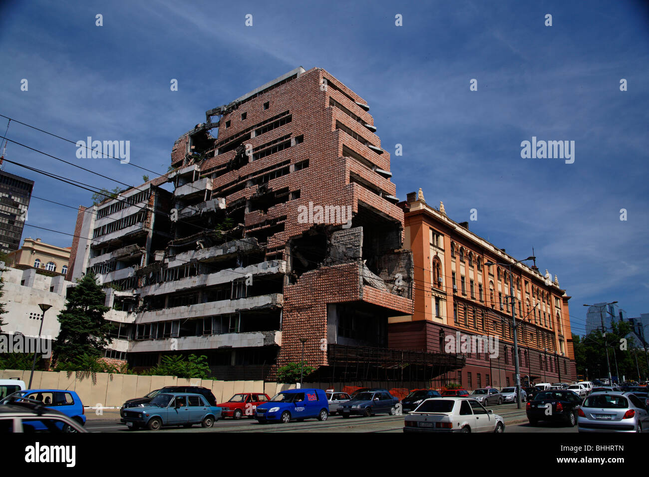 NATO Bombing of Belgrade, destruction, Serbia Stock Photo