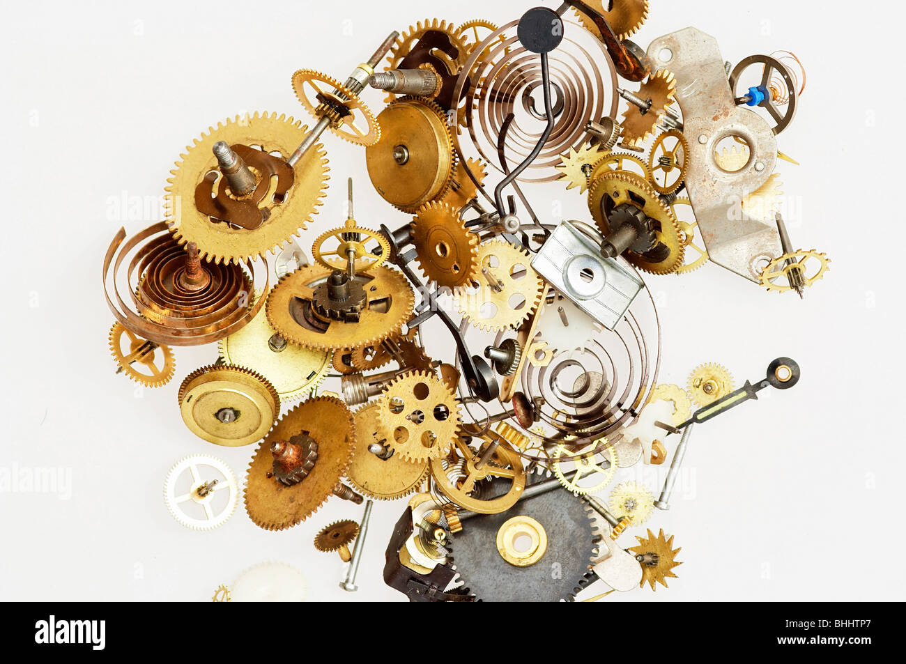 Detail (close-up) of the parts of clockwork mechanism Stock Photo