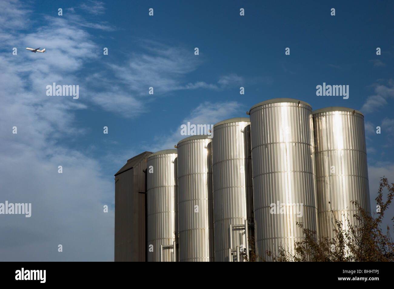 Brewery grain silos at Young's Ram brewery, Wandsworth, London Stock
