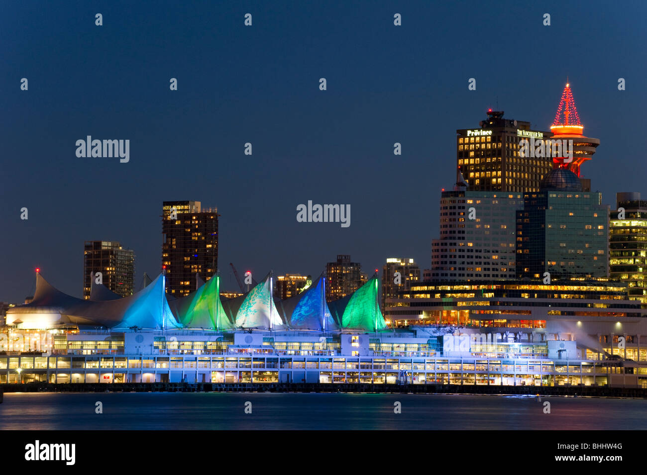 Vancouver Skyline at dusk from Stanley Park with Canada Place ...