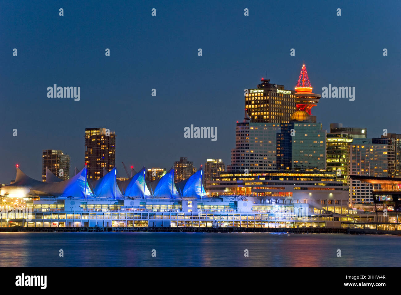 Vancouver Skyline at dusk from Stanley Park with Canada Place ...
