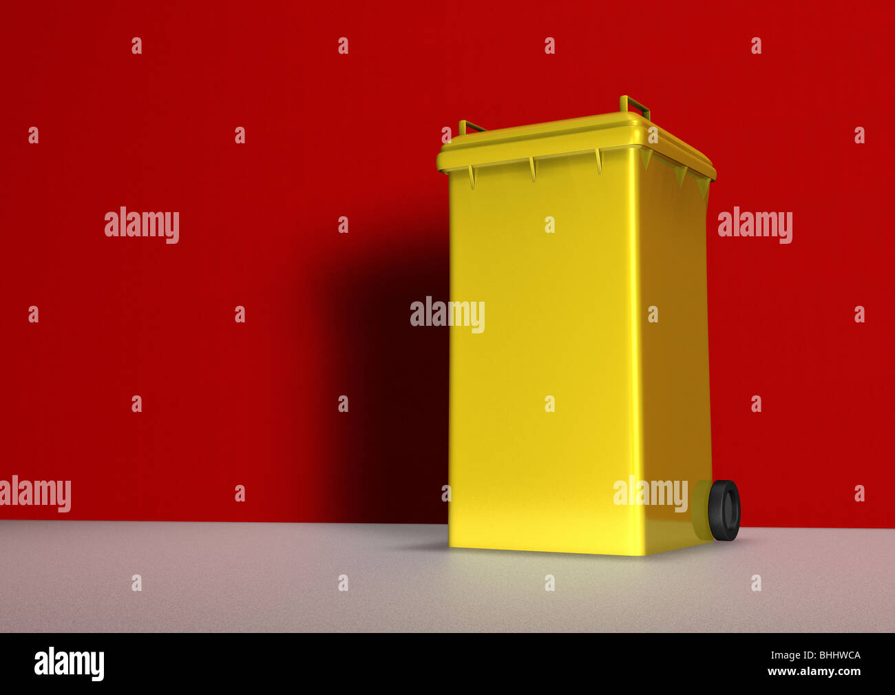 Yellow Garbage Can or Dustbin with closed Lid Stock Photo