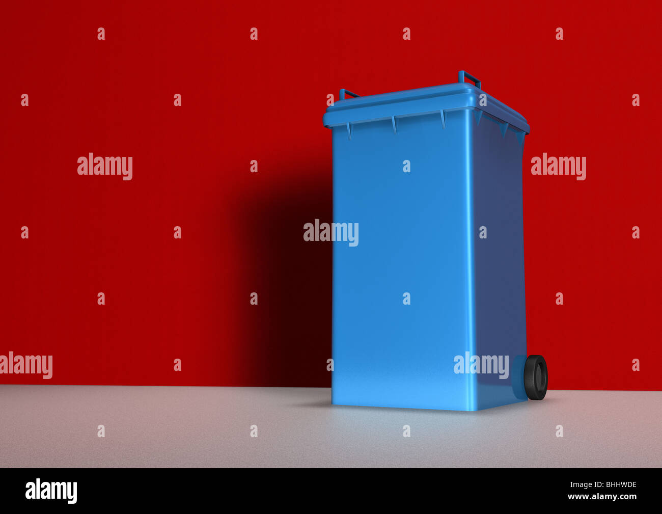Blue Garbage Can or Dustbin with closed Lid - blaue Tonne/ Muelltonne Stock Photo