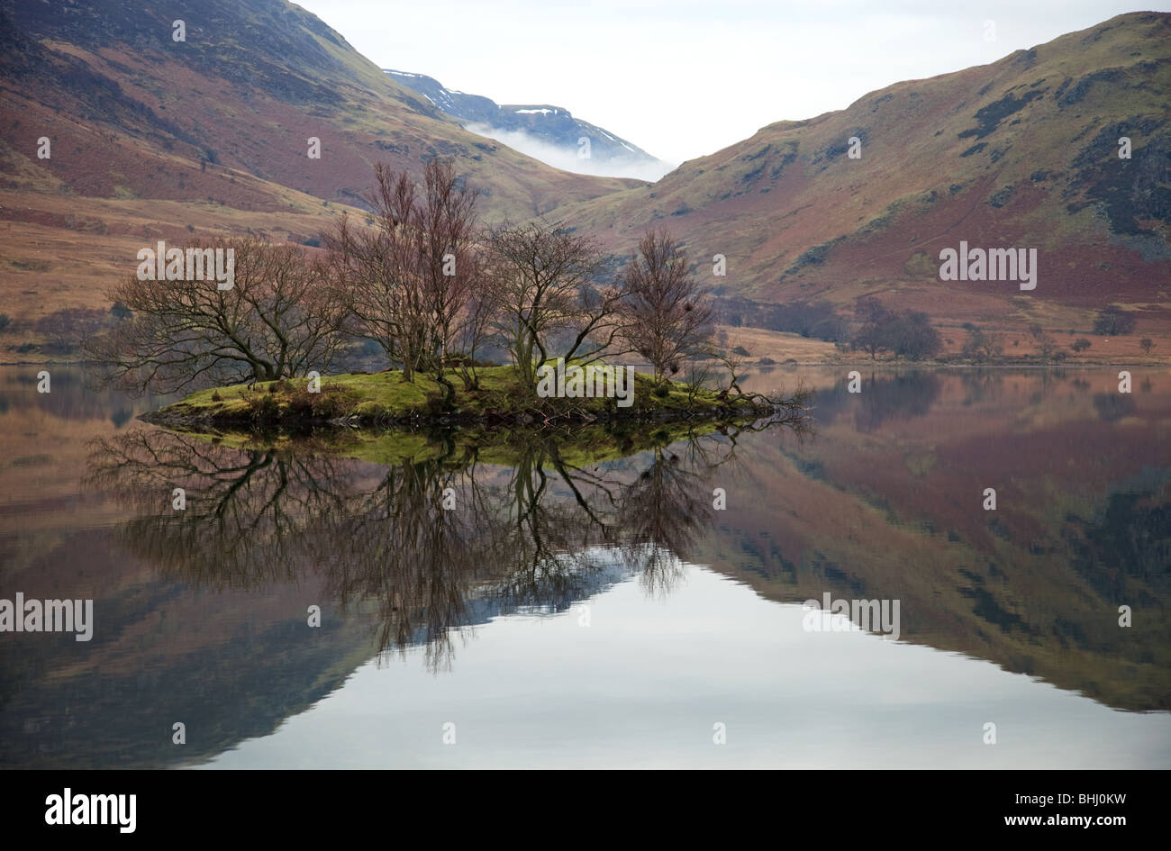 Mirrored reflections at Crummock Water, Lake district, Cumbria, England Stock Photo