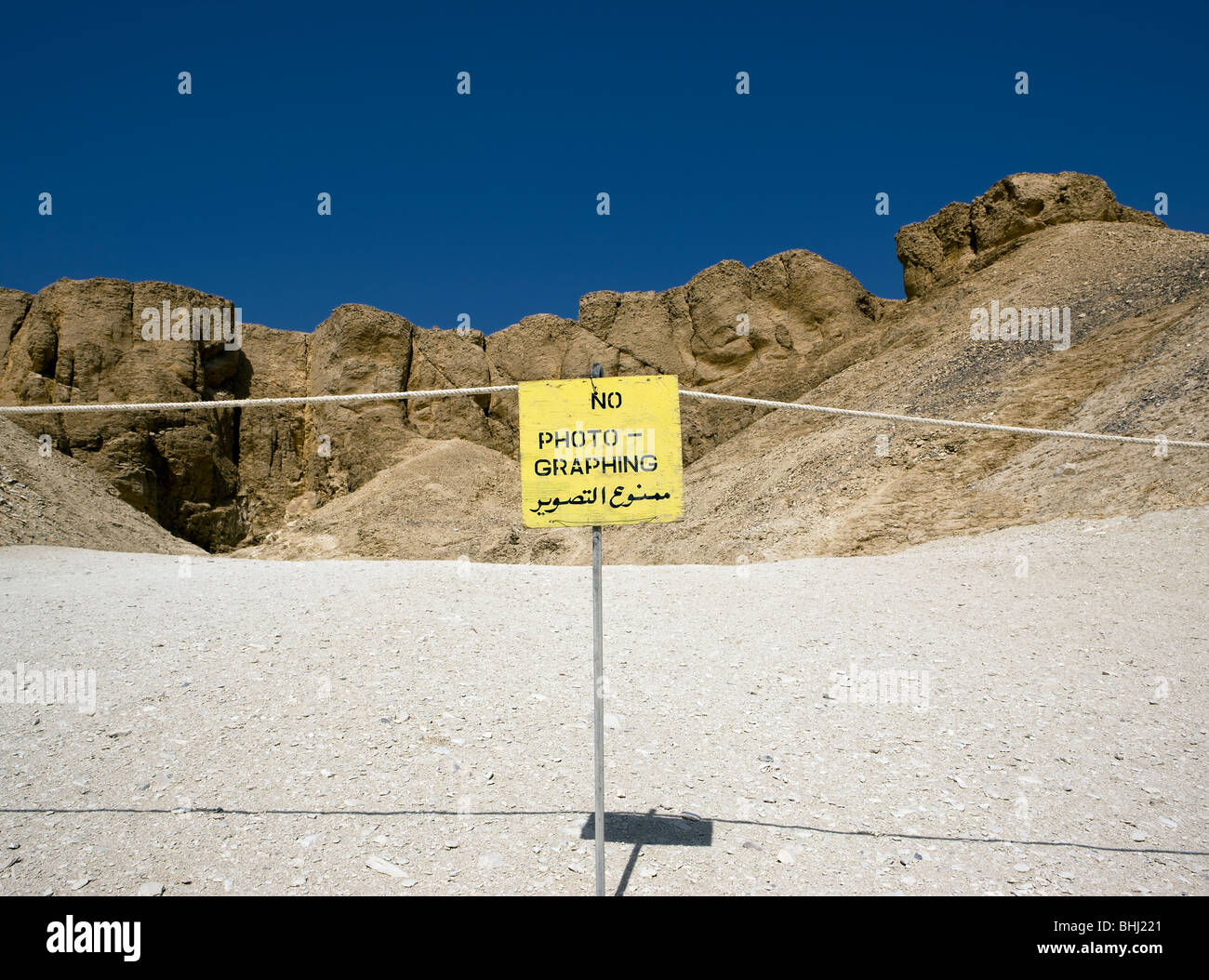 Sign prohibiting photography. Valley of the Kings. West bank of river Nile Thebes UNESCO World Heritage Site Egypt North Africa Stock Photo