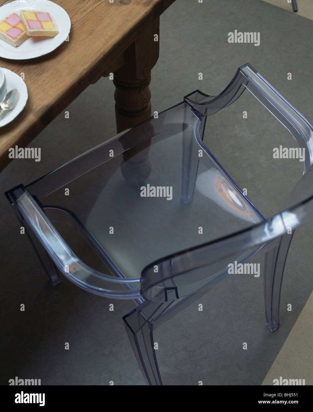 Birds-eye close-up of Philippe Starck 'Ghost' chair Stock Photo