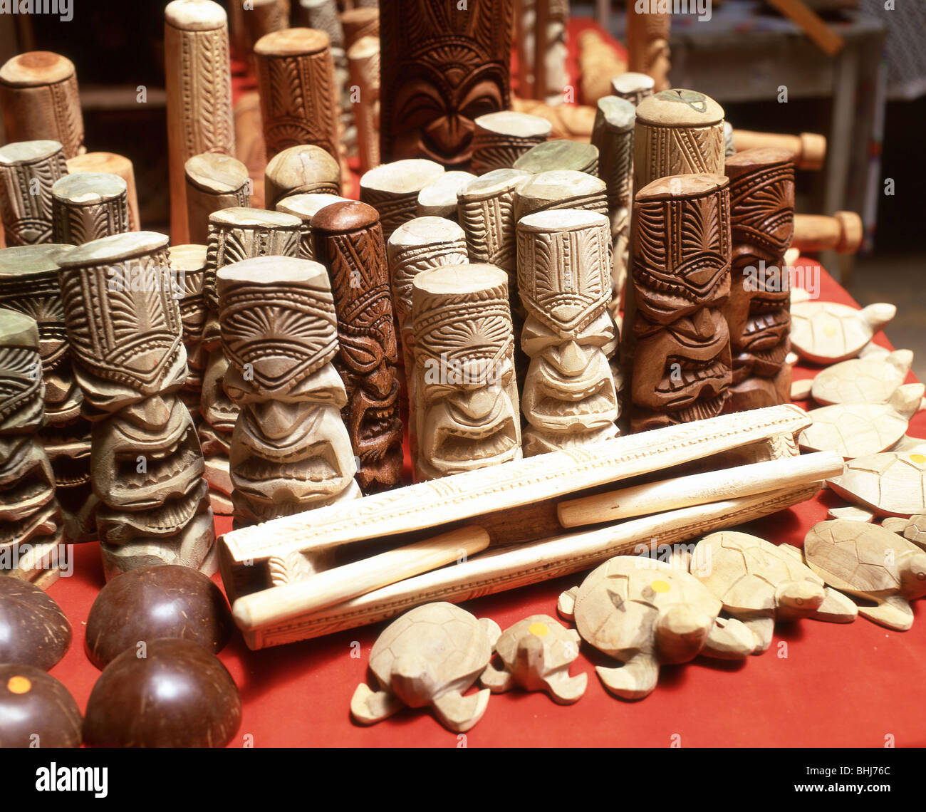 Wooden carving souvenirs in Talamahu Market, Nuku'alofa, Tongatapu, Tonga Stock Photo