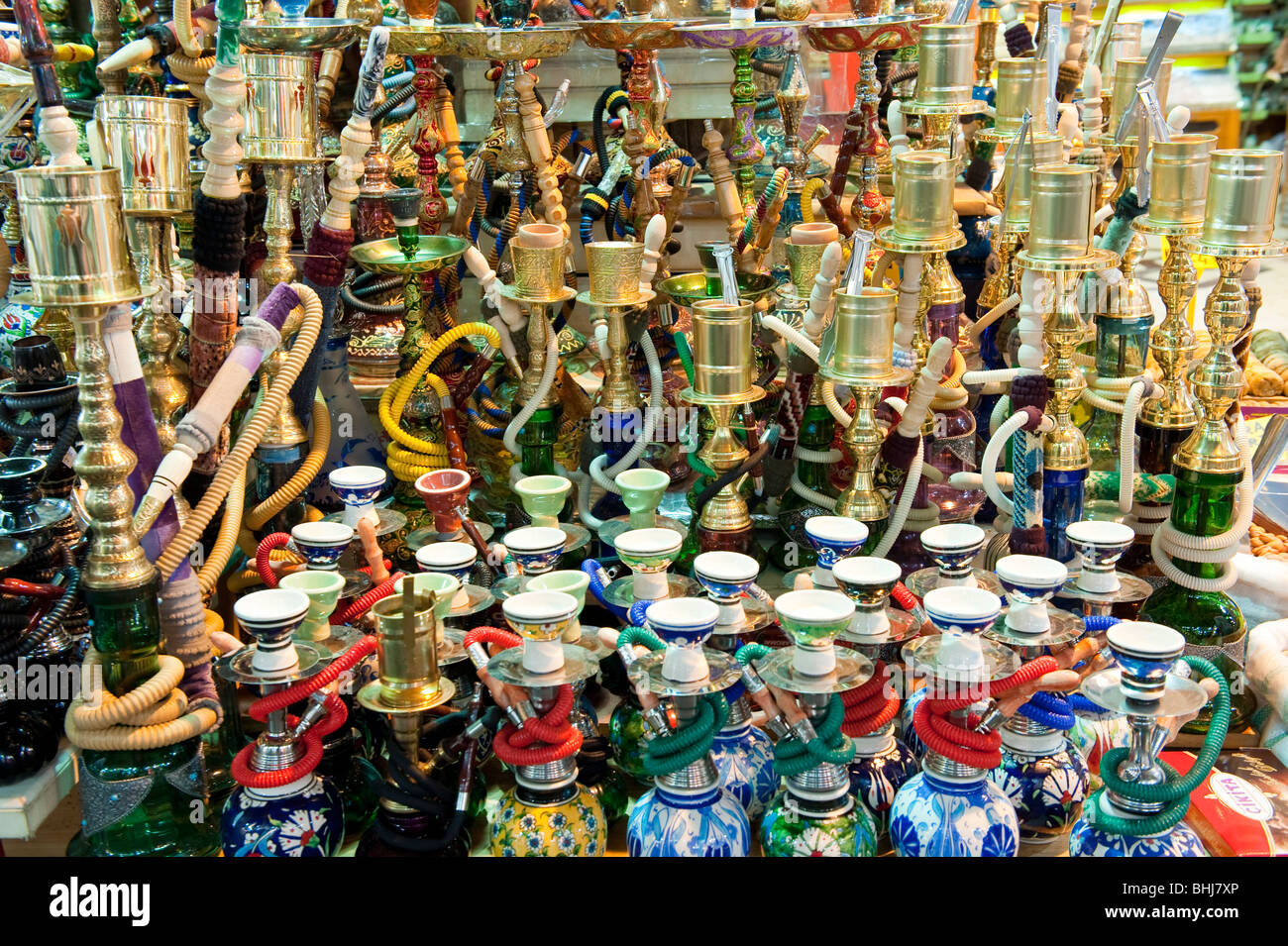 Hookah Pipes or Shisha on a Market Stall in the Spice Bazaar, Istanbul