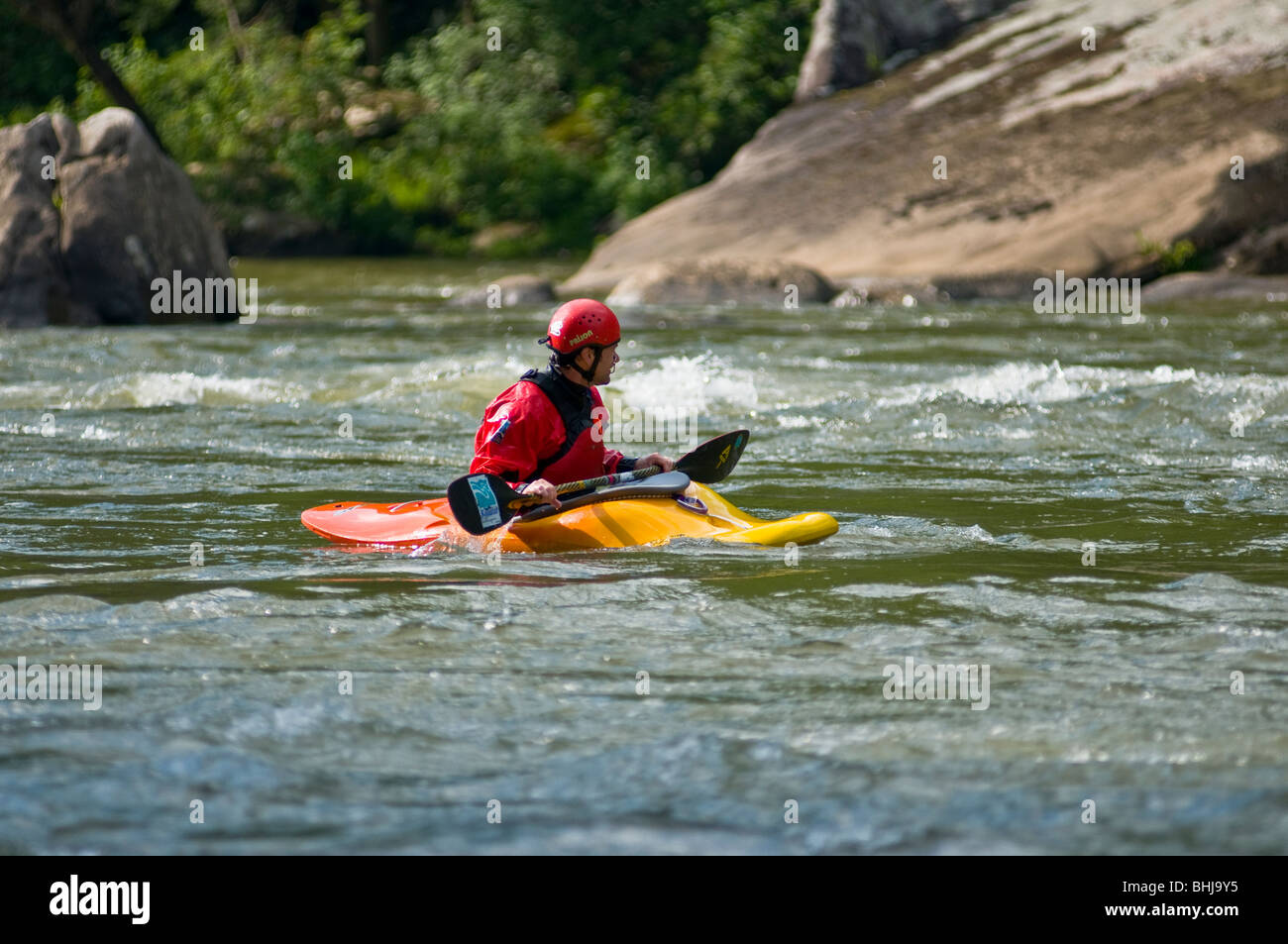 Jon Fowler kayaking on the Gauley River. Gauley River National Recreation Area, WV. Stock Photo