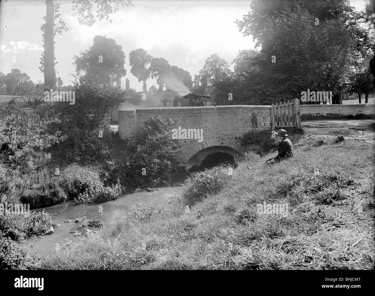 A steam powered vehicle crossing East Hendred Bridge, East Hendred, Oxfordshire, c1860-c1922. Artist: Henry Taunt Stock Photo