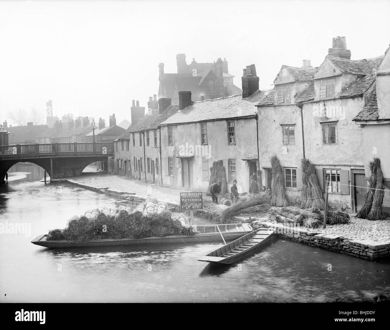 Abel Beesley, Oxford University waterman, and his rush punt, Fisher Row