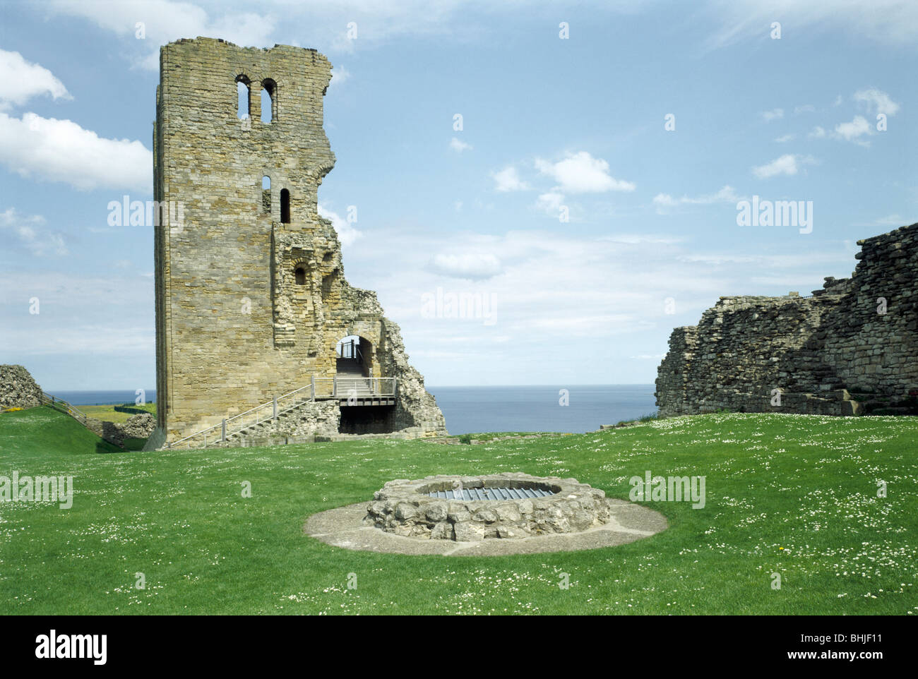 The castle well in the inner bailey, Scarborough Castle, North ...