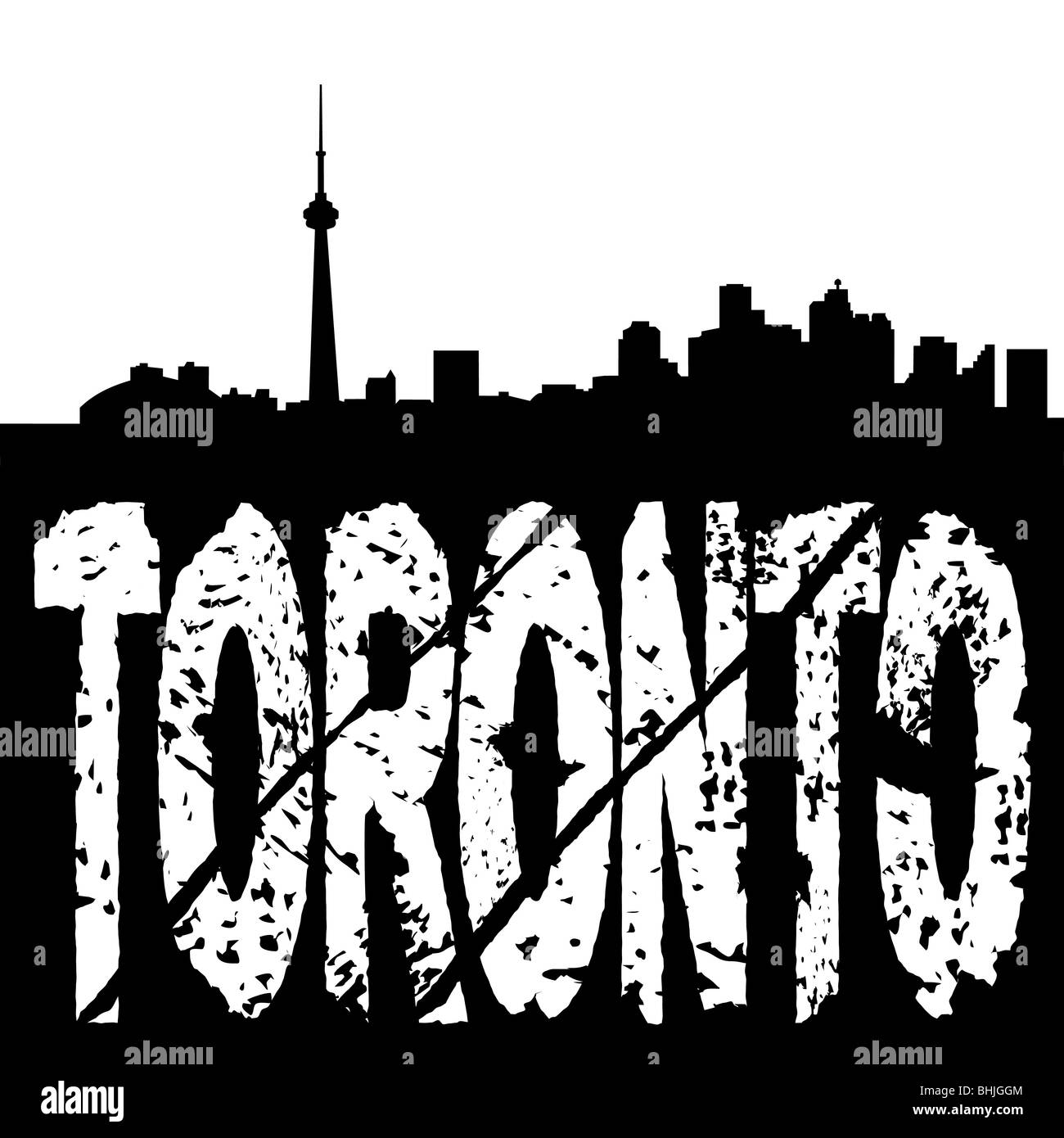 Toronto skyline with grunge text illustration Stock Photo