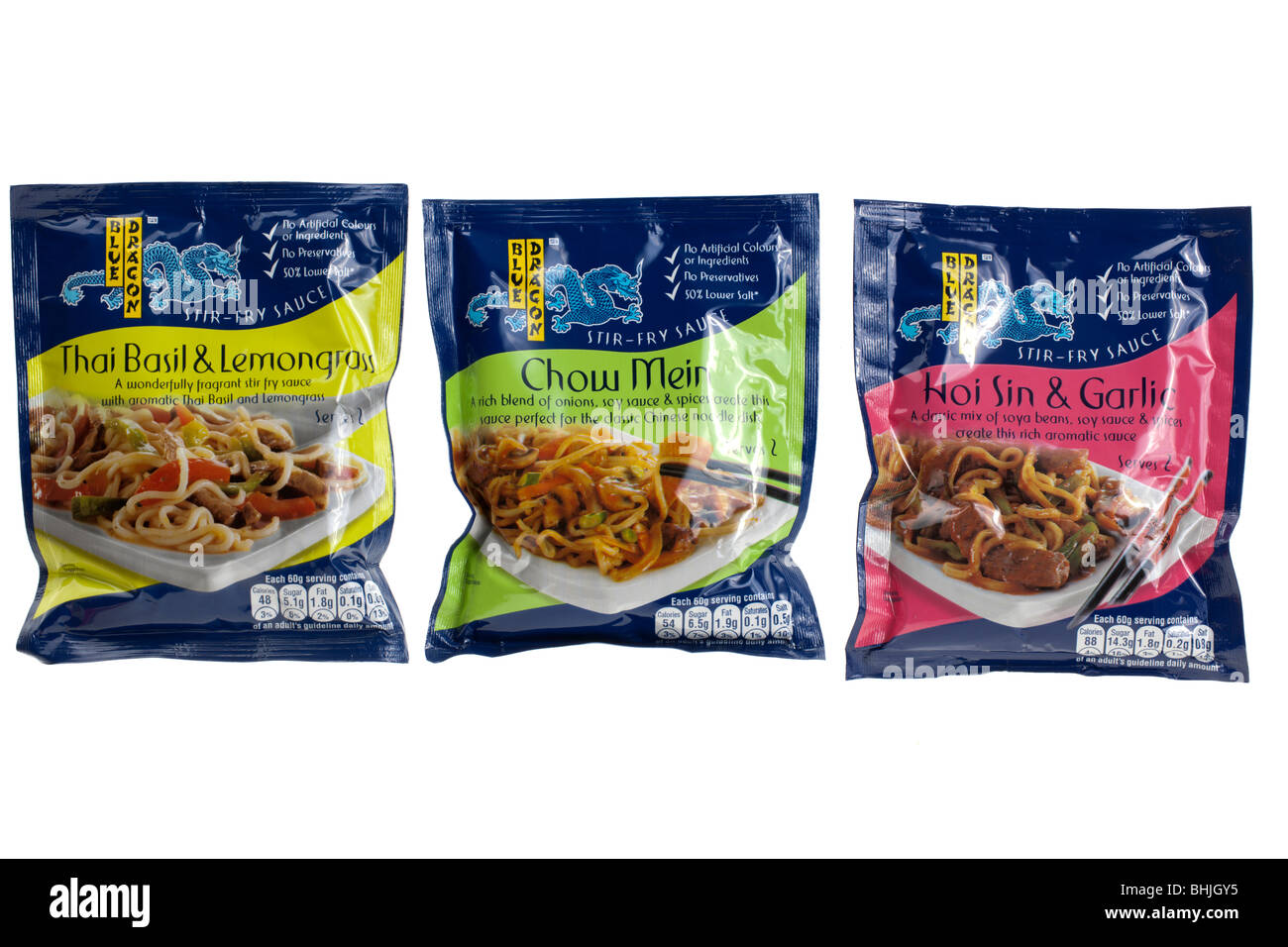 Three packs of "Blue dragon" stir fry sauce Stock Photo Alamy