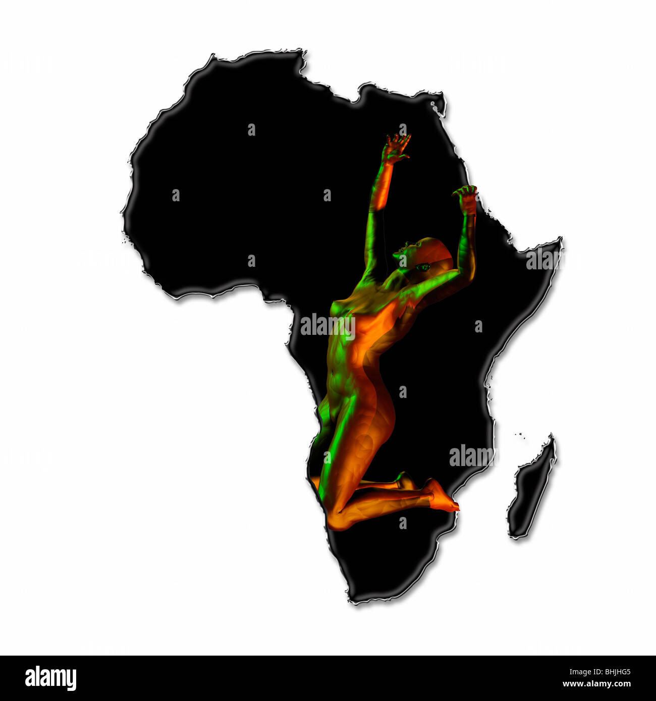 Illustration of a Woman reaching out in despair on a map of Africa ...