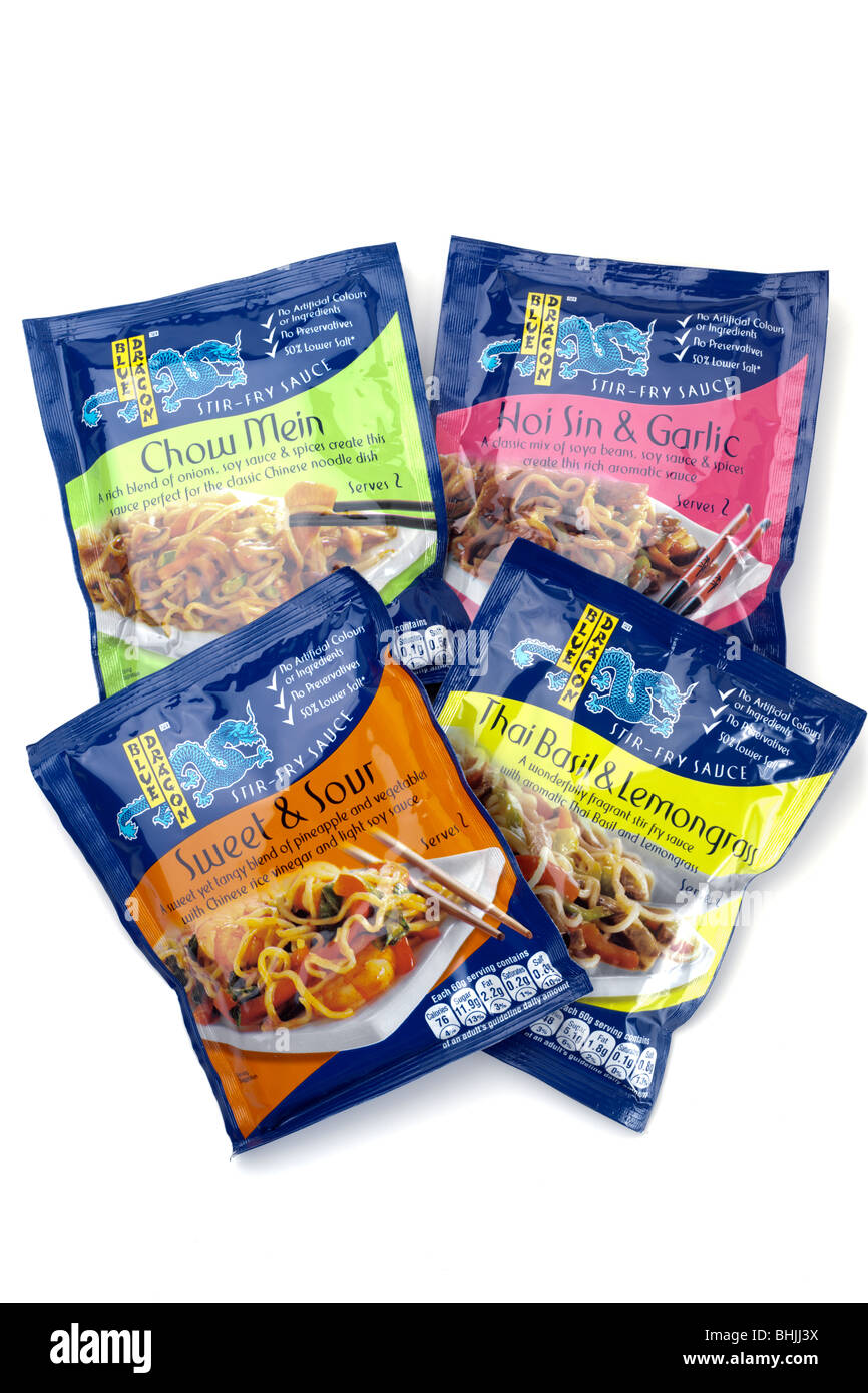 Four packs of "Blue dragon" stir fry sauce Stock Photo Alamy