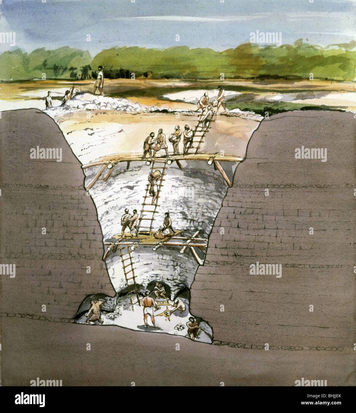 Cutaway Section through Grime's Graves, Neolithic Flint Mine, Norfolk