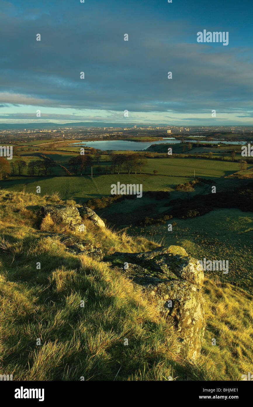 Glasgow at dawn from Duncarnock Fort Barrhead, Glasgow. Duncarnock Fort