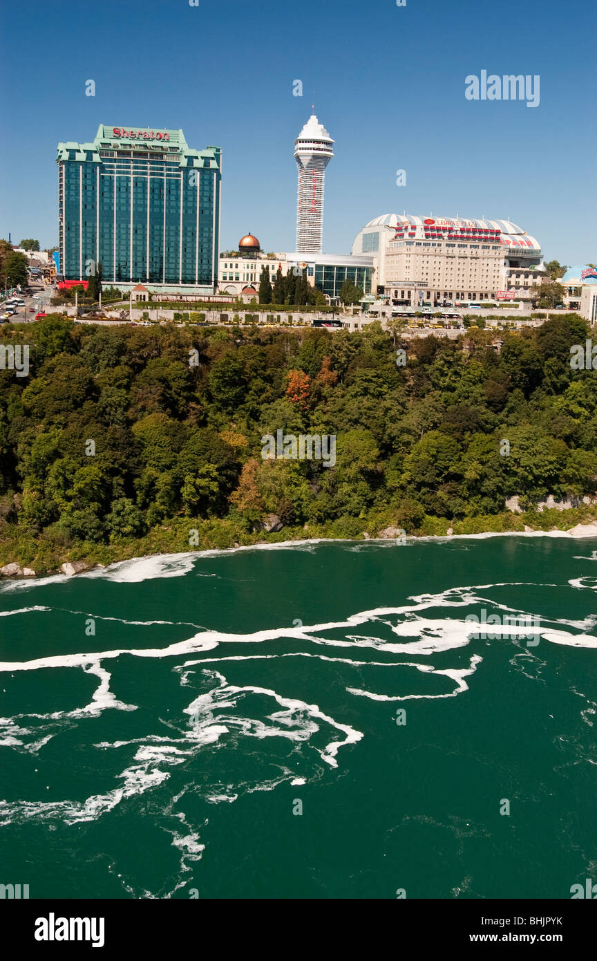 Sheraton hotel building, Casino tower and Crowne Plaza hotel  in Niagara Falls, Ontario, Canada as seen from the US side Stock Photo