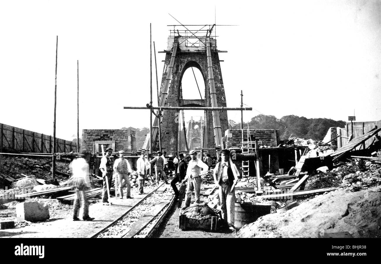Clifton Suspension Bridge under construction, Bristol, 1864 Stock Photo