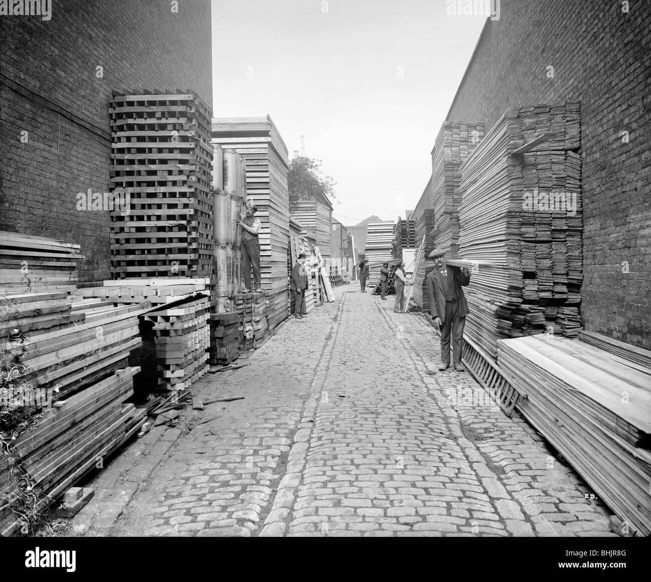 Timber yard, Hampton's Munitions Works, Lambeth, London, 19141918. Artist Bedford Lemere and