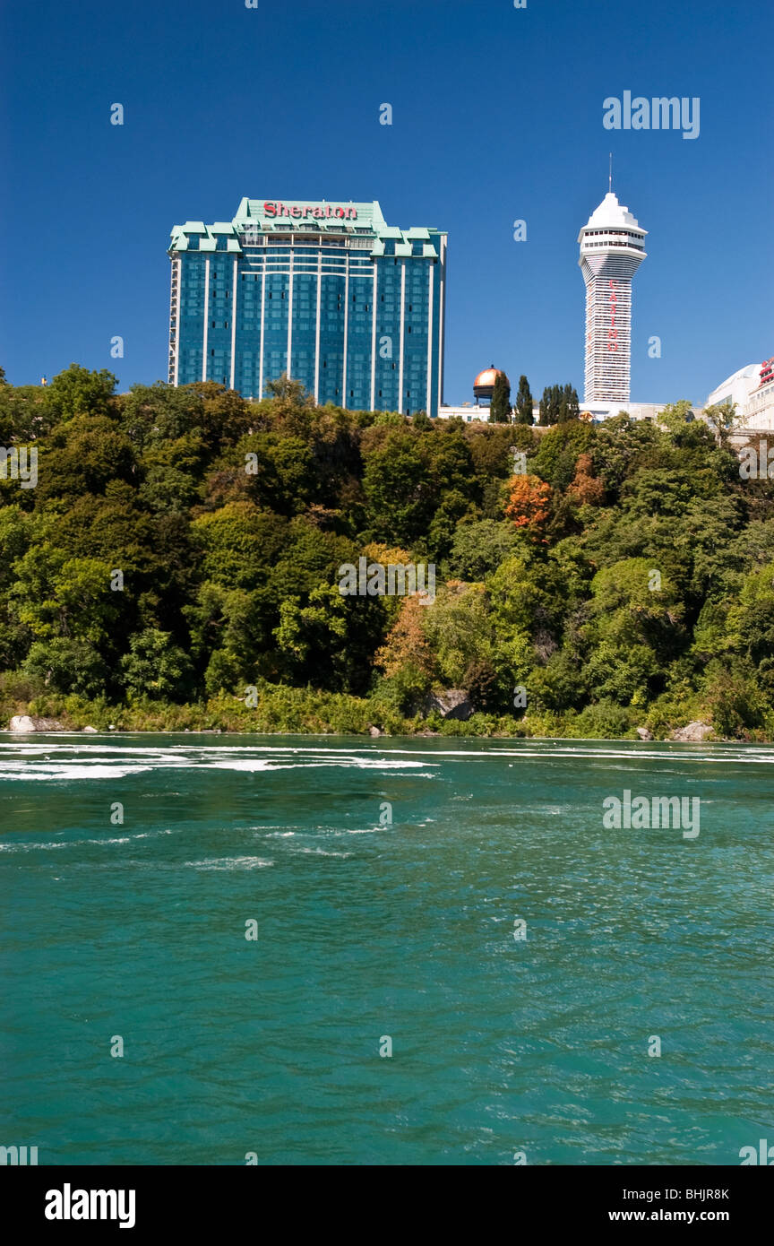Sheraton hotel building and Casino tower  in Niagara Falls, Ontario, Canada as seen from the US side Stock Photo