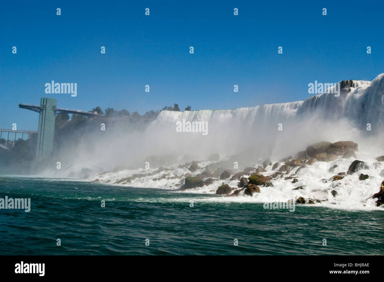 American Falls as seen from Maid in the Mist ship tourist boat, Niagara Falls, USA, Canada Stock Photo