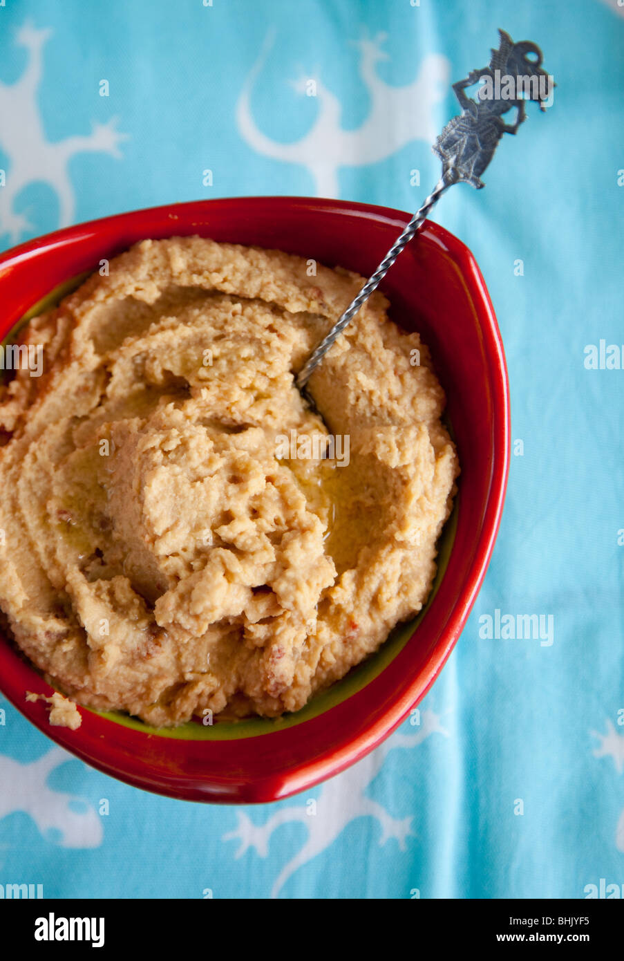 Freshly made hummus in a little bowl Stock Photo