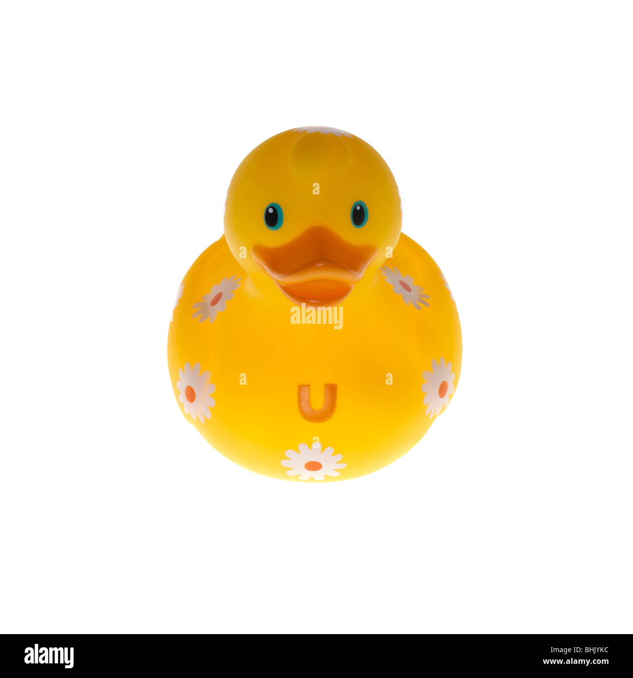 a yellow rubber duck on white background Stock Photo - Alamy
