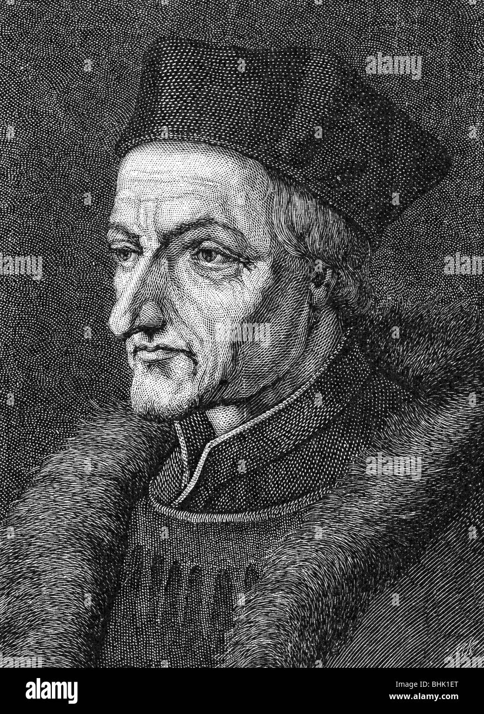 Geiler von Kaisersberg, Johann, 16.3.1445 - 10.3.1510, German clergyman, portrait, wood engraving, 19th century, , Stock Photo