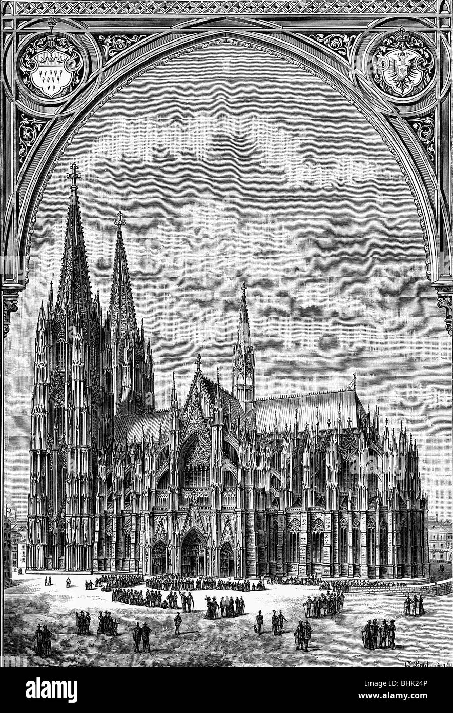 Cologne cathedral, majestic interior iin Gothic style, vintage engraving  Stock Photo - Alamy