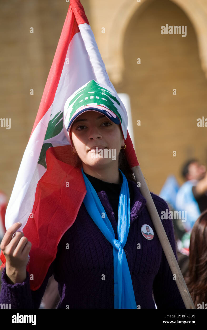 young girl celebrate the 5th Rafic Hariri memorial assassination Stock Photo