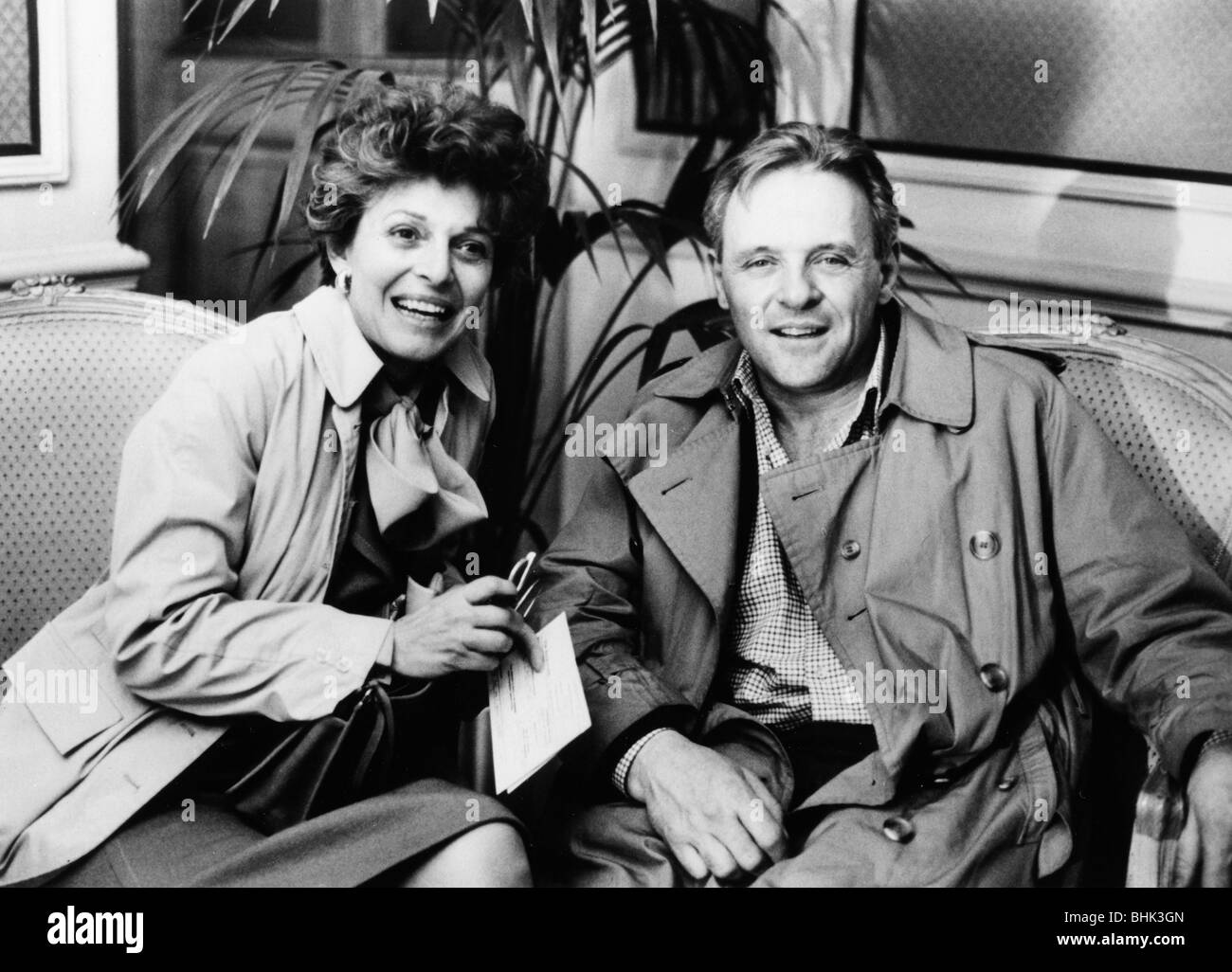 Anne Bancroft (1931- ) and Anthony Hopkins (1937- ) on the set of '84 Charing Cross Road', 1985. Artist: Unknown Stock Photo