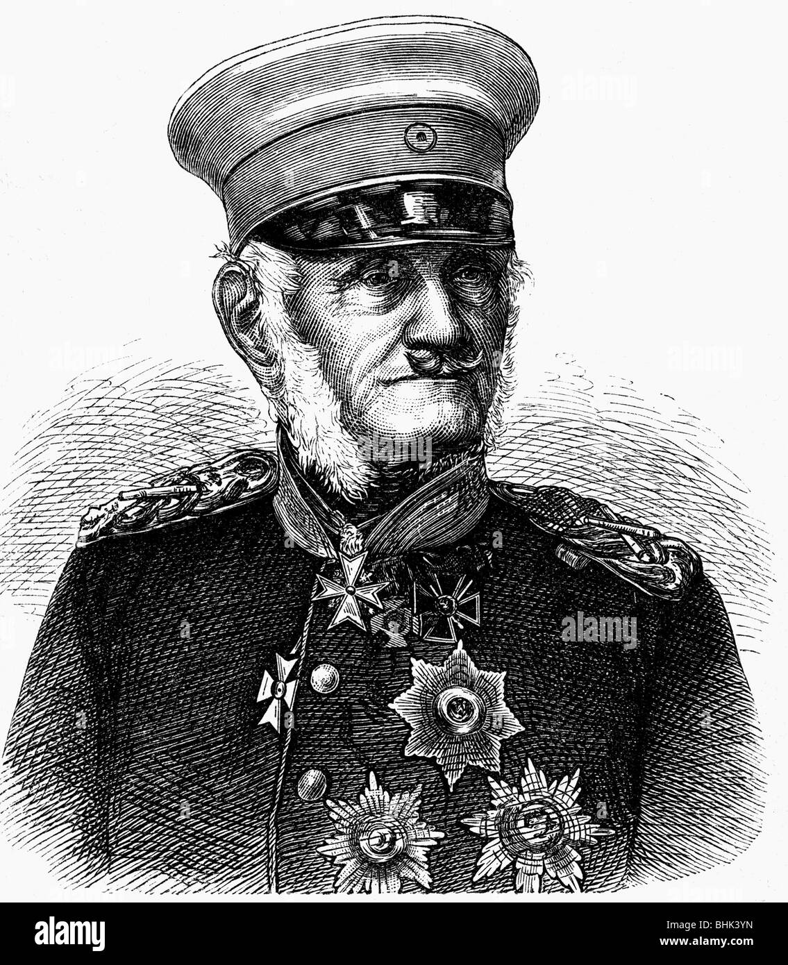 Wrangel, Friedrich Heinrich count of, 13.4.1784 - 1.11.1877, Prussian general, portrait, wood engraving, late 19th century,  , Stock Photo