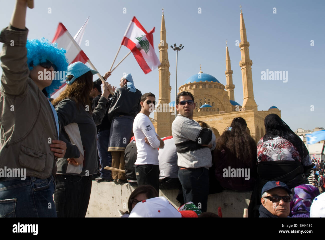 teen agers celebrate the 5th Rafic Hariri memorial assassination Stock Photo